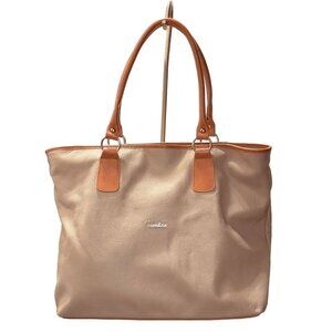 VALENTINA Women's Genuine Leather Tote Bag Beige Tan Interior Pockets Italian